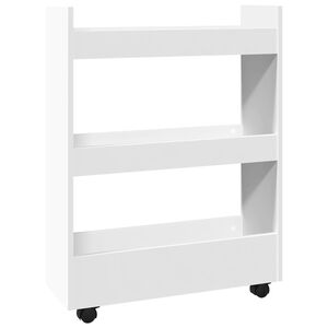 vidaXL Chariot de rangement &eacute;troit &agrave; 3 niveaux en bois d'ing&eacute;nierie blanc