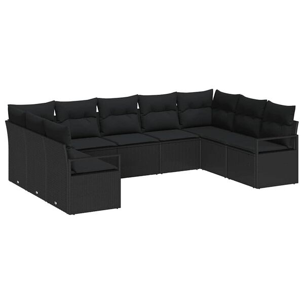 vidaXL Ensemble de Canapés avec coussin 9 pcs Noir polyrotin