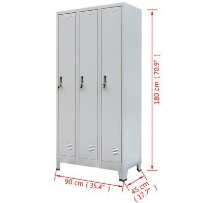vidaXL Armoire à casiers avec 3 compartiments Acier 90x45x180 cm Gris