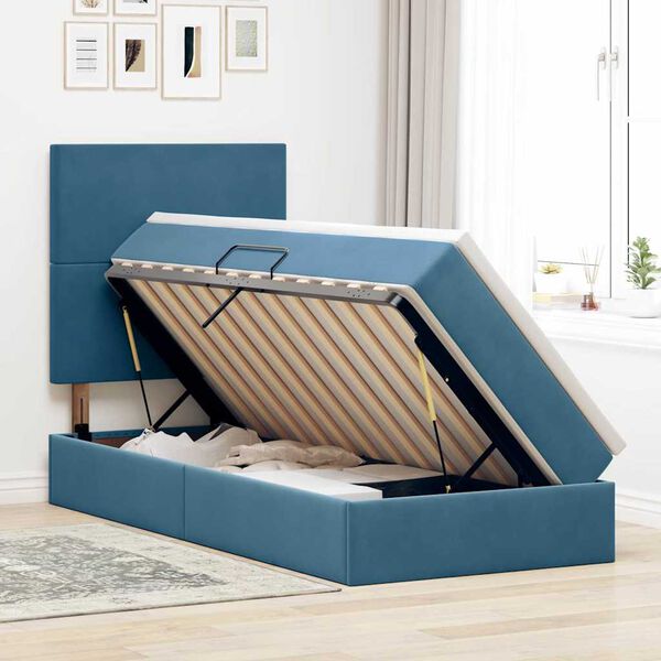 vidaXL Lit avec rangement et LED Bleu fonc&eacute; 90 x 190 cm Velours