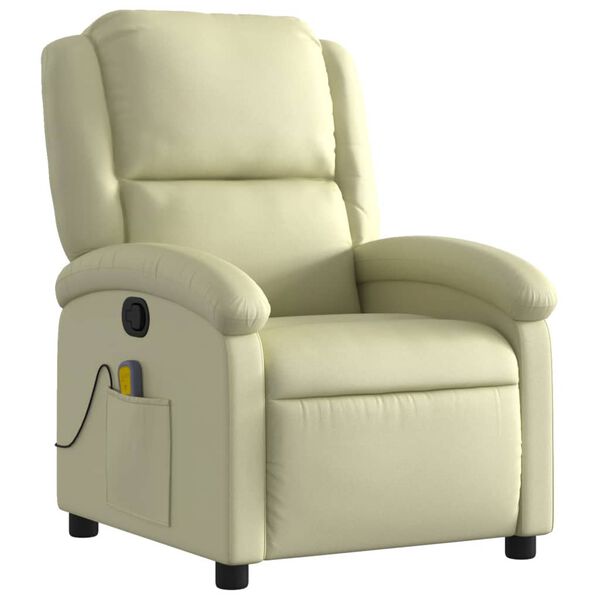 vidaXL Fauteuil de massage inclinable cr&egrave;me cuir v&eacute;ritable