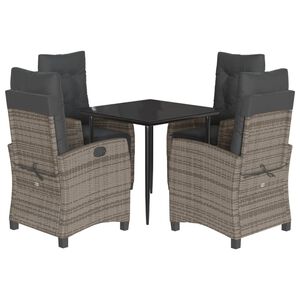 vidaXL Ensemble &agrave; manger de jardin 5 pcs coussins gris r&eacute;sine tress&eacute;e