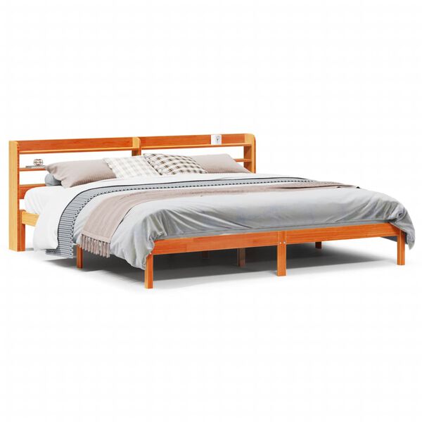 vidaXL Cadre de lit et t&ecirc;te de lit sans matelas cire marron 180x200 cm
