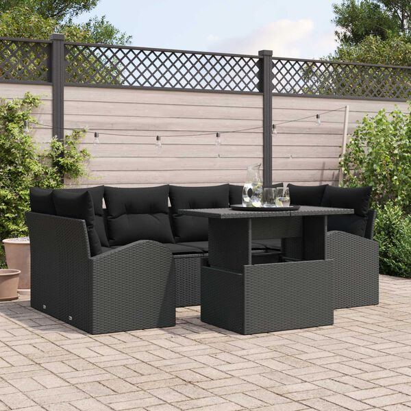 vidaXL Ensemble de canap&eacute; de jardin 7 pcs Noir Poly Rattan