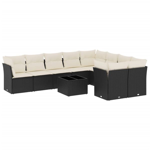 vidaXL Salon de jardin 10 pcs avec coussins noir r&eacute;sine tress&eacute;e