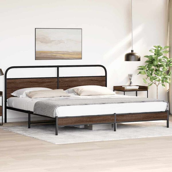 vidaXL Cadre de lit en m&eacute;tal sans matelas ch&ecirc;ne marron 200x200 cm