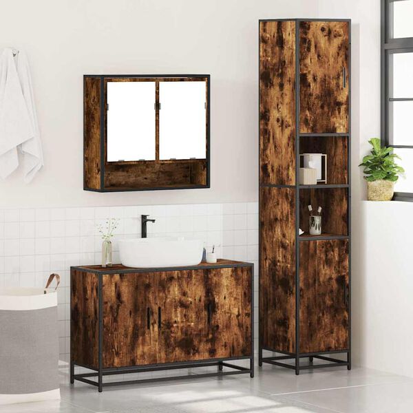 vidaXL Ensemble de meubles de salle de bain 3 pcs Ch&ecirc;ne fum&eacute;