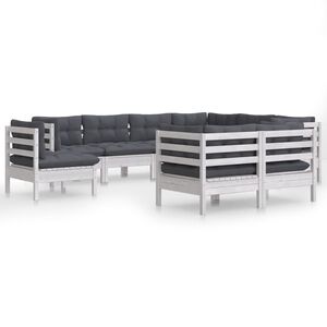 vidaXL Salon de jardin 9 pcs avec coussins blanc bois de pin massif