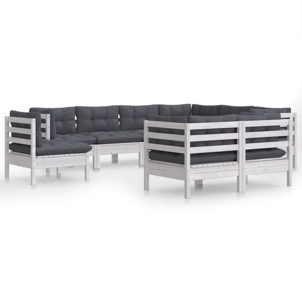 vidaXL Salon de jardin 9 pcs avec coussins blanc bois de pin massif