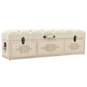 vidaXL Banc de rangement 110 cm Cr&egrave;me Bois de sapin massif et tissu