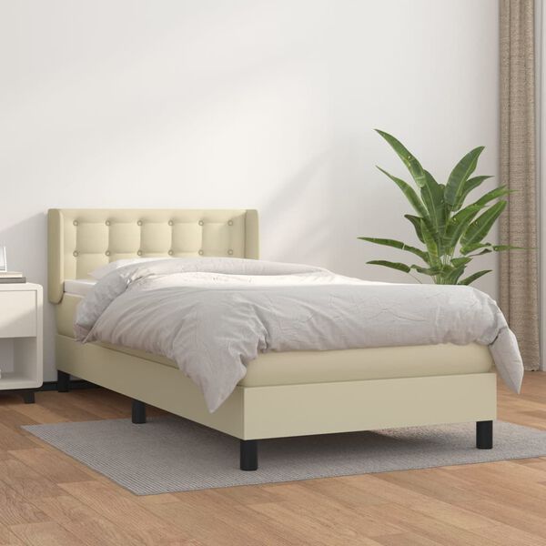 vidaXL Sommier &agrave; lattes de lit avec matelas Cr&egrave;me 90x200 cm Similicuir