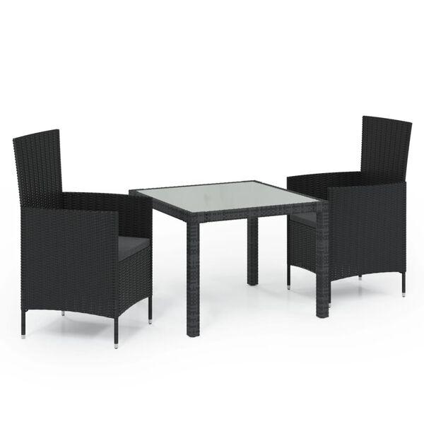 vidaXL Salon d'ext&eacute;rieur 3 pcs avec coussins R&eacute;sine tress&eacute;e Noir