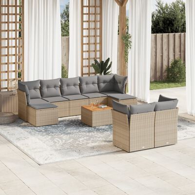 vidaXL Salon de jardin avec coussins 10 pcs beige résine tressée