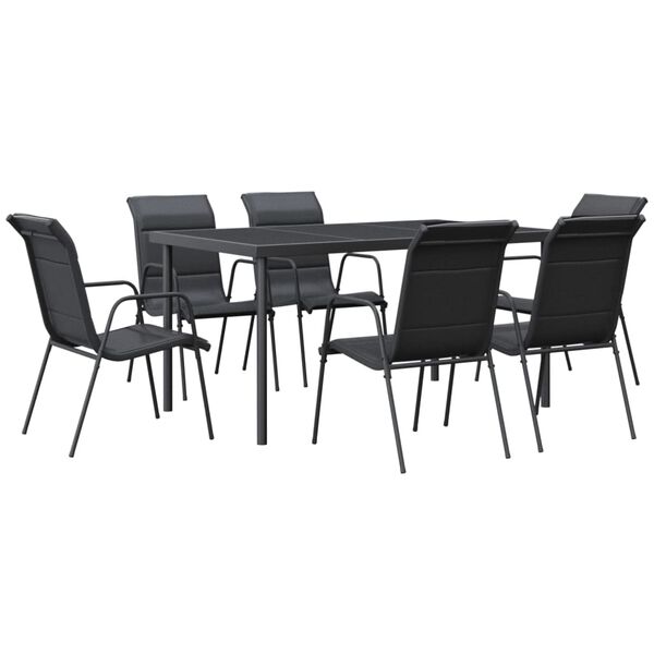 vidaXL Ensemble &agrave; manger de jardin 7 pcs noir textil&egrave;ne et acier