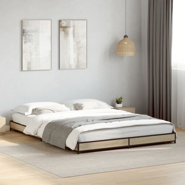 vidaXL Cadre de lit sans matelas ch&ecirc;ne sonoma 135x190 cm