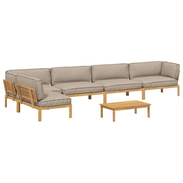 vidaXL Ensemble de Canap&eacute;s Uni 6 pcs Taupe Bois d'Acacia Massif