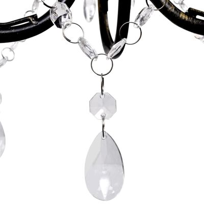 Lustre métal noir style art nouveau + perles crystal 3 x E14 Ampoules