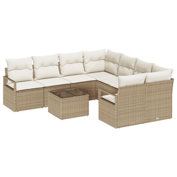 vidaXL Ensemble de Canap&eacute;s avec coussin 9 pcs Beige et cr&egrave;me polyrotin