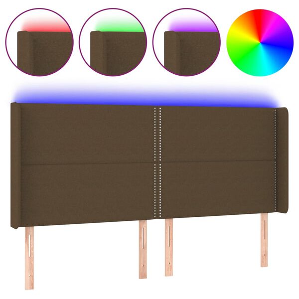 vidaXL T&ecirc;te de lit &agrave; LED Marron fonc&eacute; 203x16x118/128 cm Tissu
