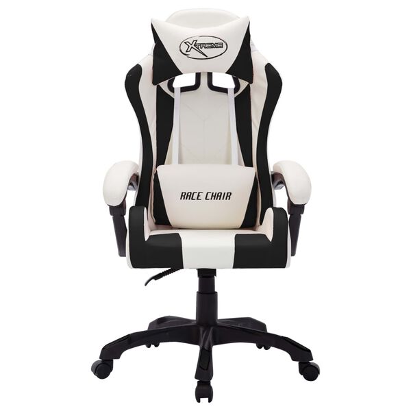 vidaXL Fauteuil de jeux vidéo avec LED RVB Blanc et noir Similicuir