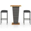vidaXL Ensemble de bar de jardin 3 pcs et coussins R&eacute;sine tress&eacute;e Gris