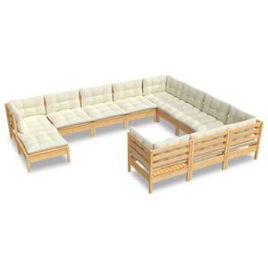 vidaXL Salon de jardin 11 pcs avec coussins cr&egrave;me bois de pin