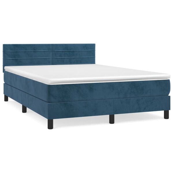 vidaXL Sommier &agrave; lattes de lit et matelas Bleu fonc&eacute; 140x200cm Velours