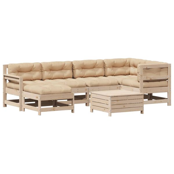 vidaXL Salon de jardin 7 pcs avec coussins Bois de pin massif