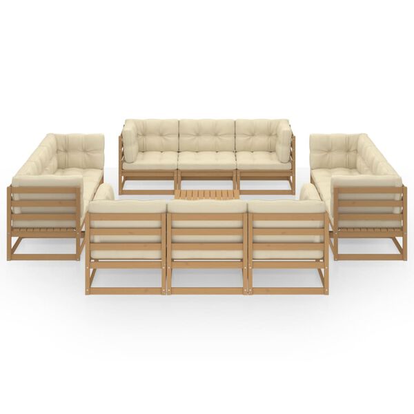 vidaXL Salon de jardin 13 pcs avec coussins Bois de pin massif