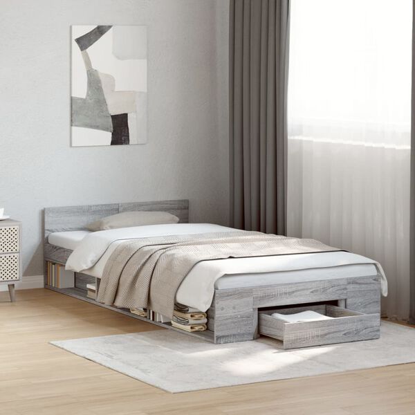 vidaXL Cadre de lit avec tiroir sans matelas sonoma gris 90x190 cm