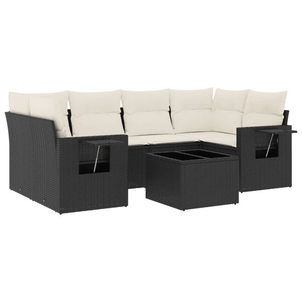 vidaXL Salon de jardin 7 pcs avec coussins noir r&eacute;sine tress&eacute;e