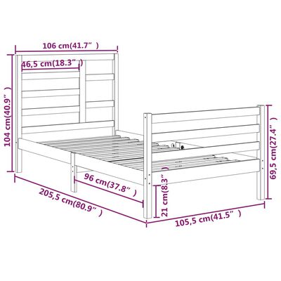 vidaXL Cadre de lit Blanc Bois massif 100x200 cm