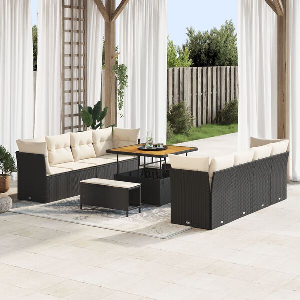 vidaXL Ensemble de canap&eacute; de jardin 11 pcs Noir et Cr&egrave;me polyrotin