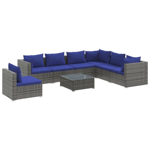 vidaXL Salon de jardin 8 pcs avec coussins r&eacute;sine tress&eacute;e gris