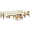 vidaXL Salon de jardin 6 pcs avec coussins blanc cr&egrave;me bambou