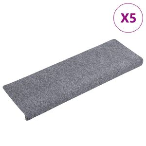 vidaXL Tapis d'escalier autocollants vidaXL, 5 pi&egrave;ces, 65 x 21 x 4 cm, gris clair, bord rectangulaire