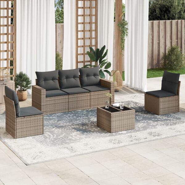 vidaXL Salon de jardin 6 pcs avec coussins gris résine tressée