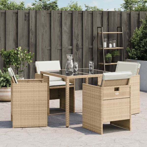 vidaXL Chaises de jardin avec coussins lot de 4 beige résine tressée