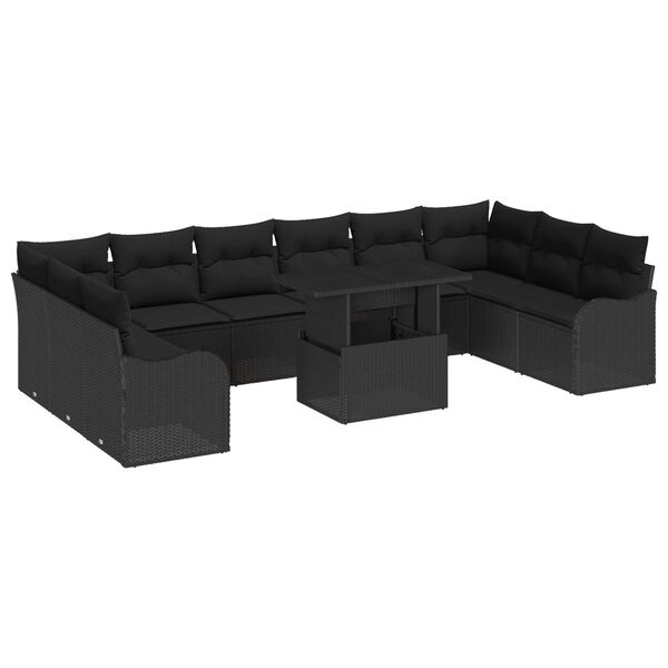 vidaXL Ensemble de canap&eacute; de jardin 11 pcs Noir Poly Rattan
