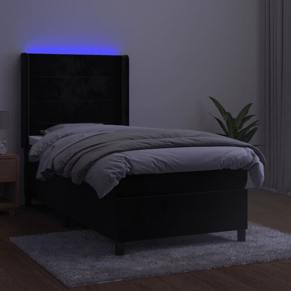 vidaXL Sommier &agrave; lattes de lit matelas et LED Noir 90x200 cm Velours