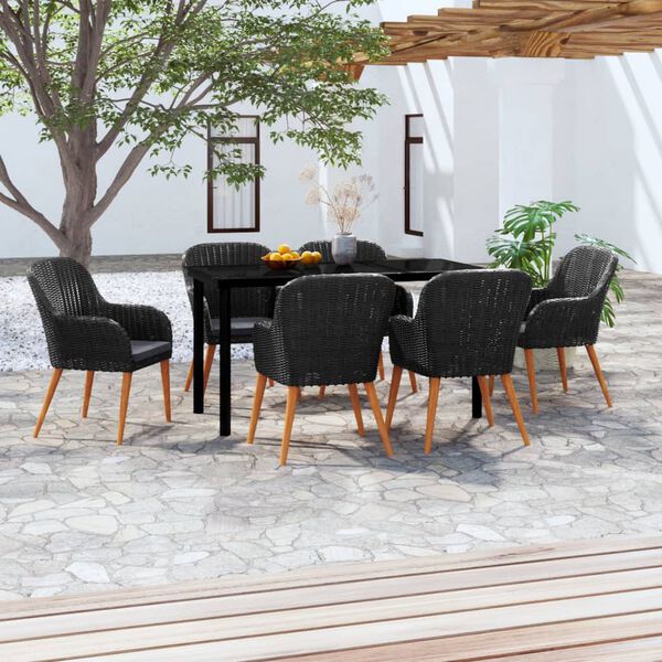 vidaXL Ensemble &agrave; manger de jardin avec coussins 7 pcs Noir