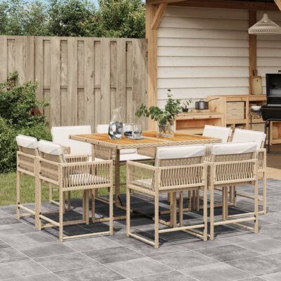 vidaXL Ensemble à manger de jardin et coussins 9 pcs beige Poly rotin