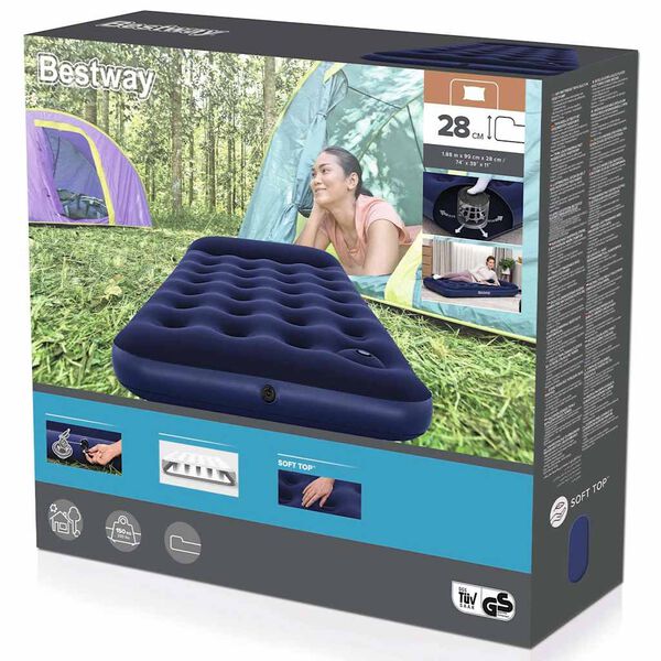 Bestway Lit gonflable floqu&eacute; avec pompe &agrave; pied int&eacute;gr&eacute;e 188x99x28 cm