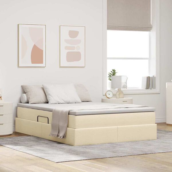 vidaXL Lit avec rangement et matelas Cr&egrave;me 140 x 200 cm Polyester
