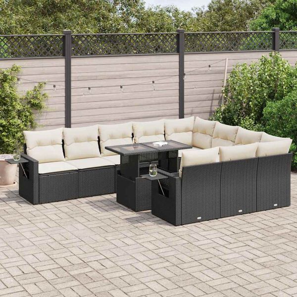 vidaXL Salon de jardin 11 pcs avec coussins noir résine tressée