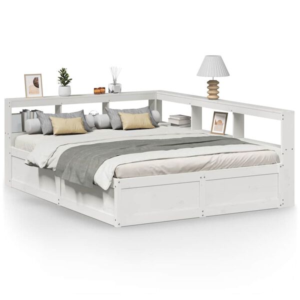 vidaXL Lit biblioth&egrave;que sans matelas blanc 150x200 cm bois pin massif