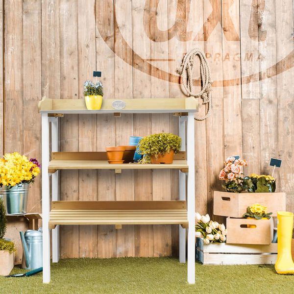 AXI Table de rempotage avec 2 &eacute;tag&egrave;res de rangement Marron et blanc