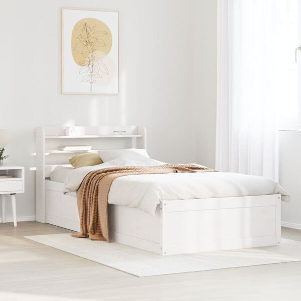 vidaXL Cadre de lit et t&ecirc;te de lit blanc 100x200 cm bois de pin massif