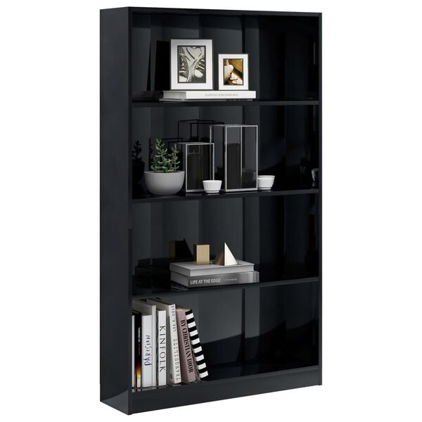 vidaXL Biblioth&egrave;que &agrave; 4 niveaux noir brillant bois d'ing&eacute;nierie