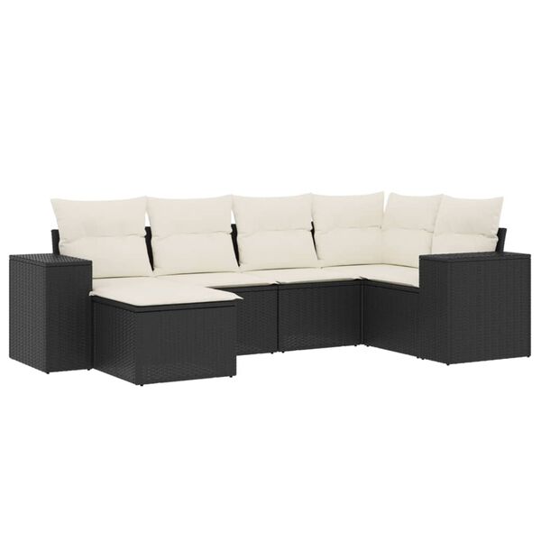 vidaXL Salon de jardin 6 pcs avec coussins noir r&eacute;sine tress&eacute;e